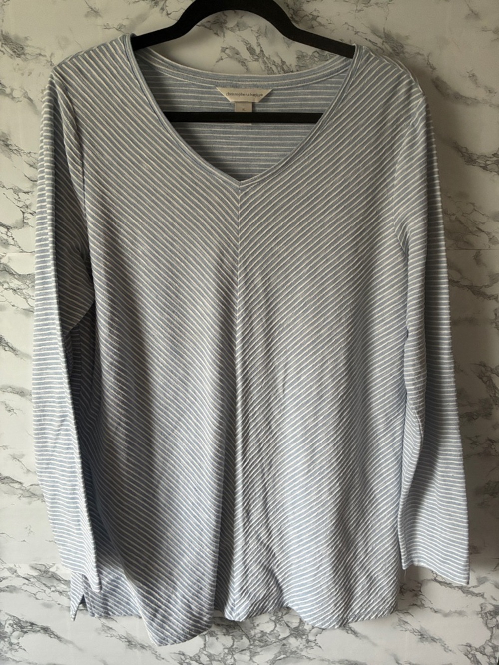 Christopher & Banks XL Light Blue and White Striped V-Neck Tunic